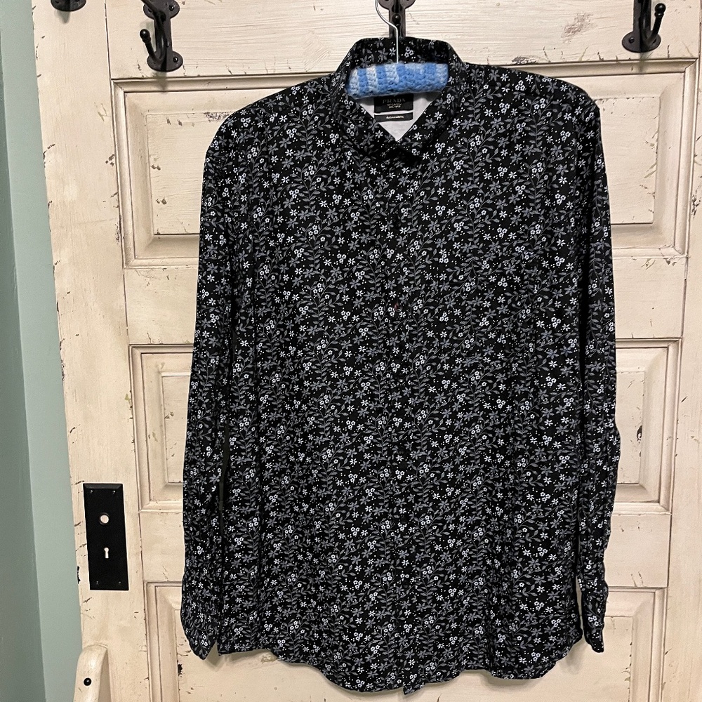PRADA [Milano] Men's Black Floral Button Front Shirt Size XL/16 1/2 - Picture 2 of 10